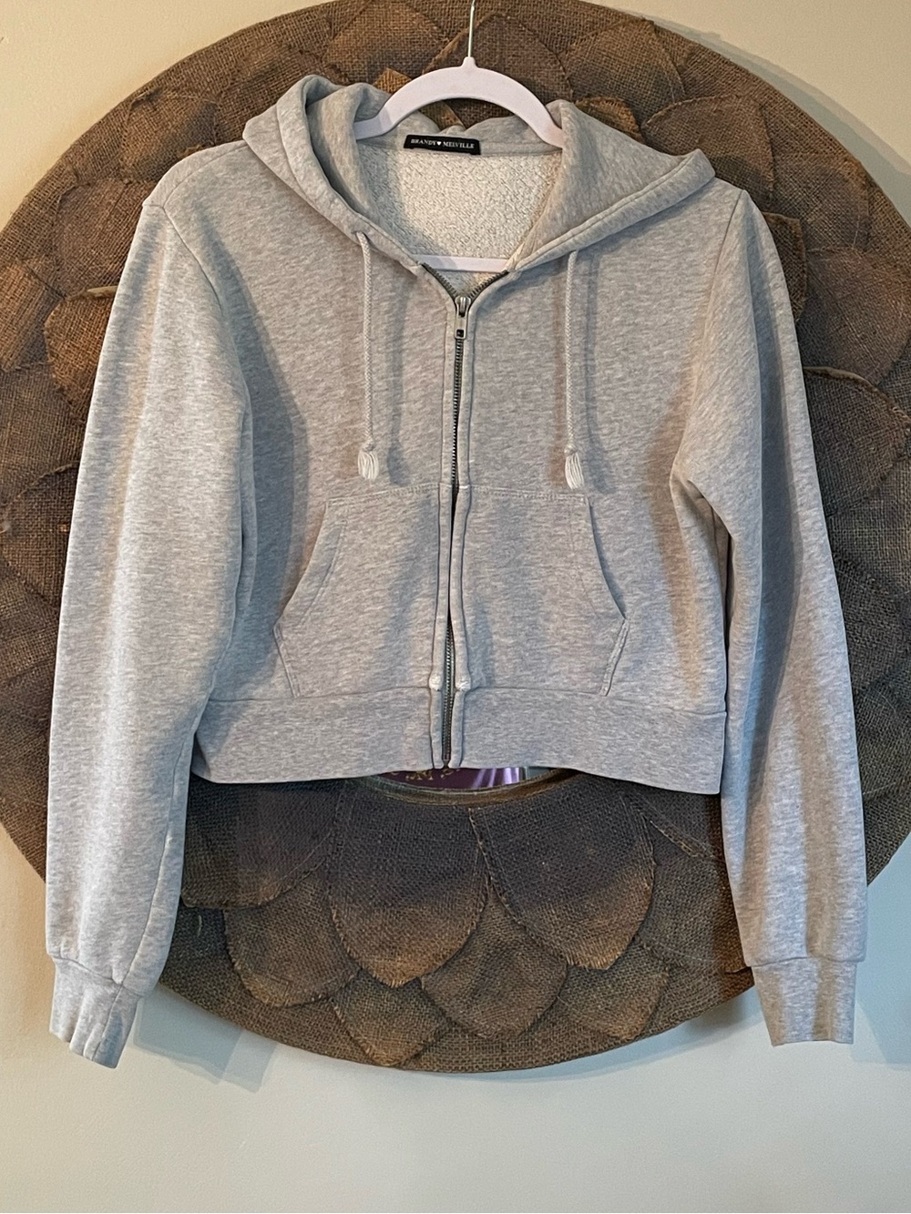 Brandy Melville Grey Cropped Zippered Hoodie